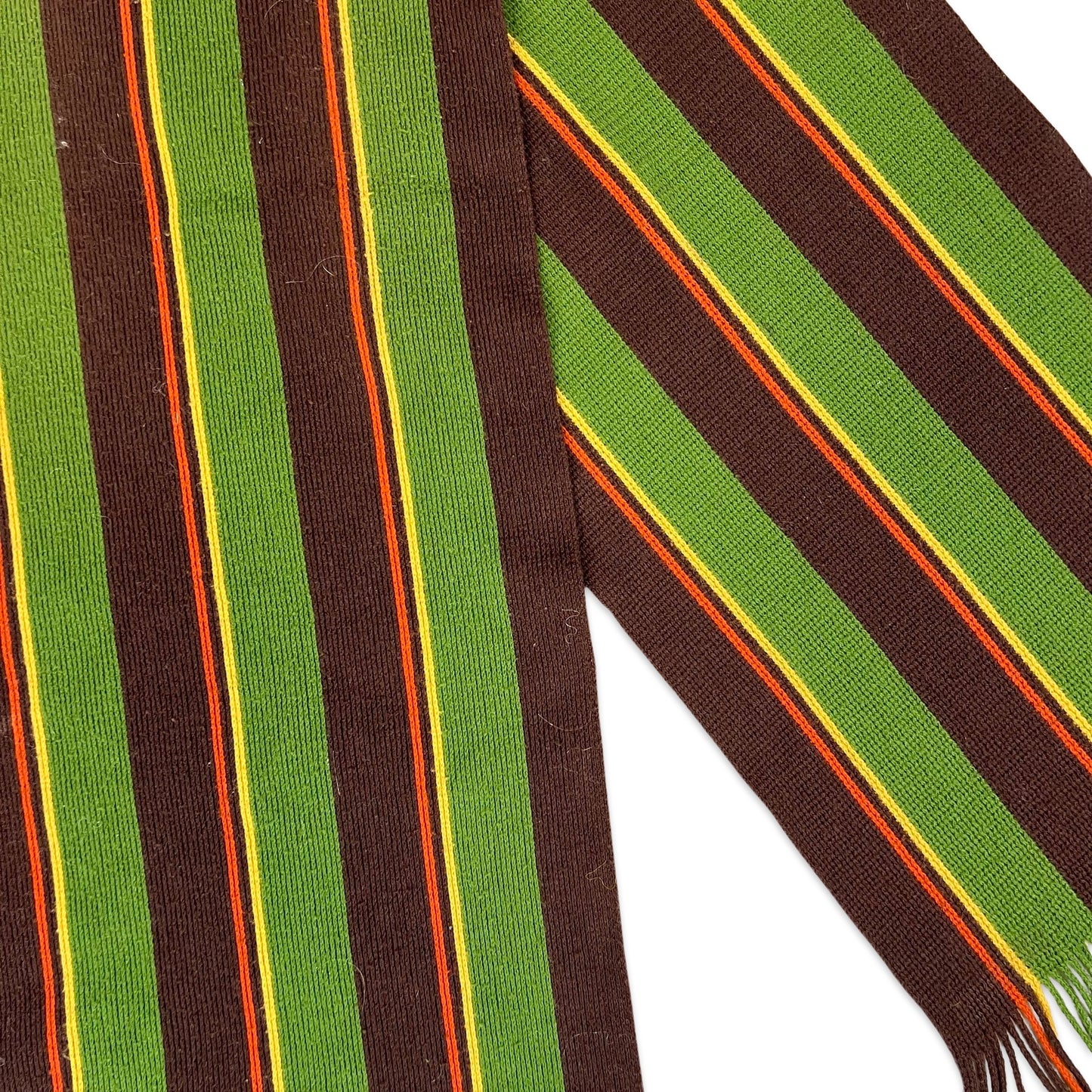 Vintage 90s Stripe Knit Scarf Green Brown Orange Yellow