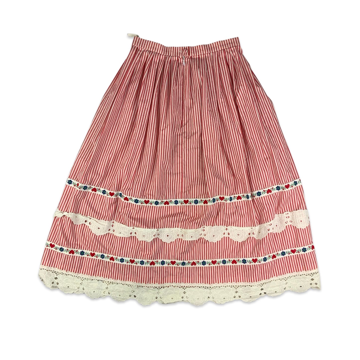 Vintage Red & White Striped Pleated Tiered Folk Skirt 8