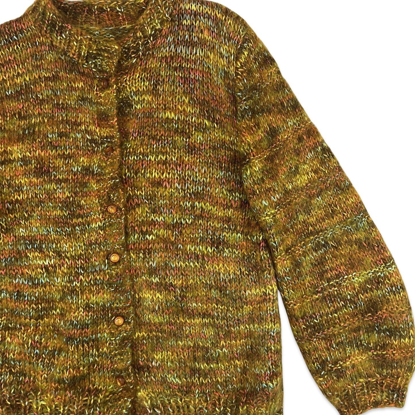 Vintage Mohair Cardigan Space Dye Yellow Red Blue 12 14 16