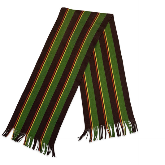 Vintage 90s Stripe Knit Scarf Green Brown Orange Yellow