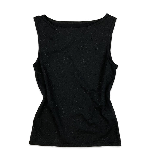 Vintage 90s Y2K Boatneck Black Glitter Shimmer Vest Top 6 8