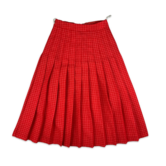 Vintage Red & White Checked Pleated Skirt 6