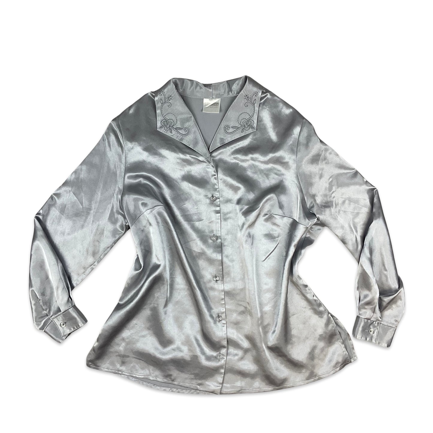 90s Vintage Silver Blouse 12 14 16 18