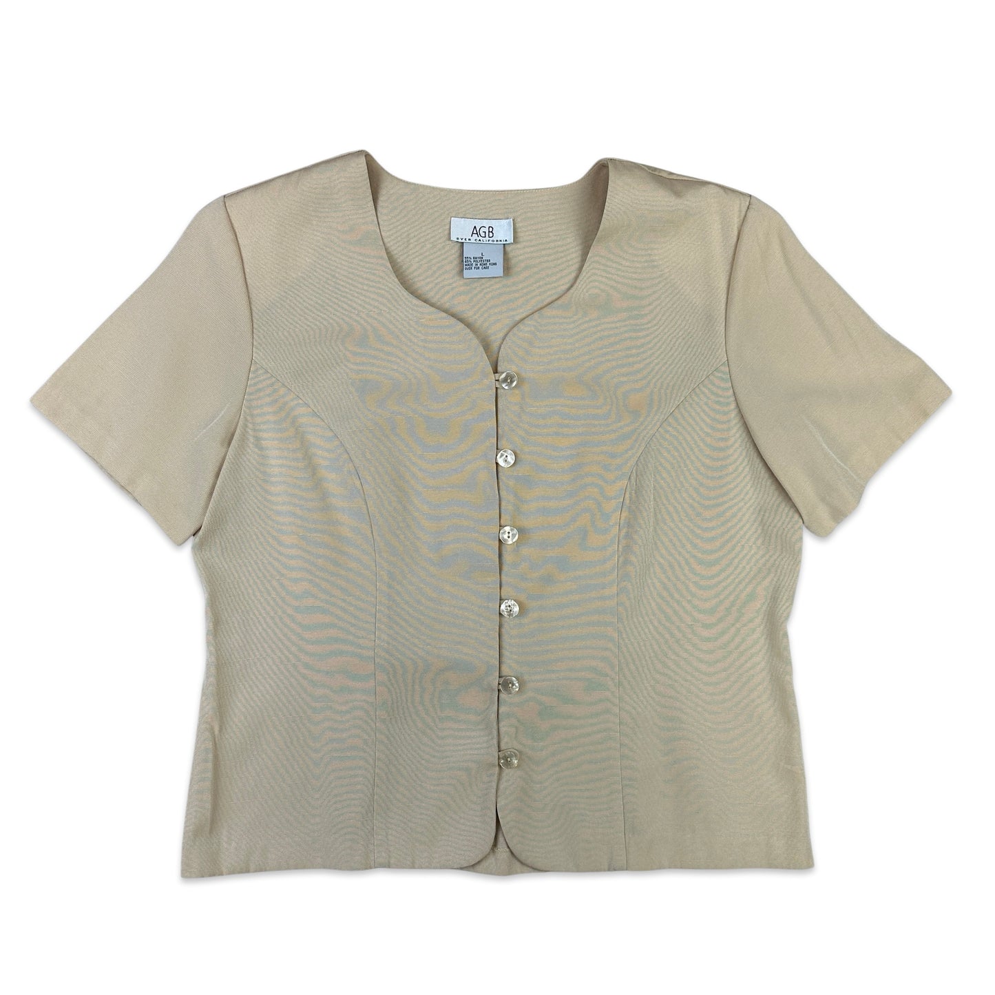 Vintage 80s Short Sleeve Blouse Beige 14