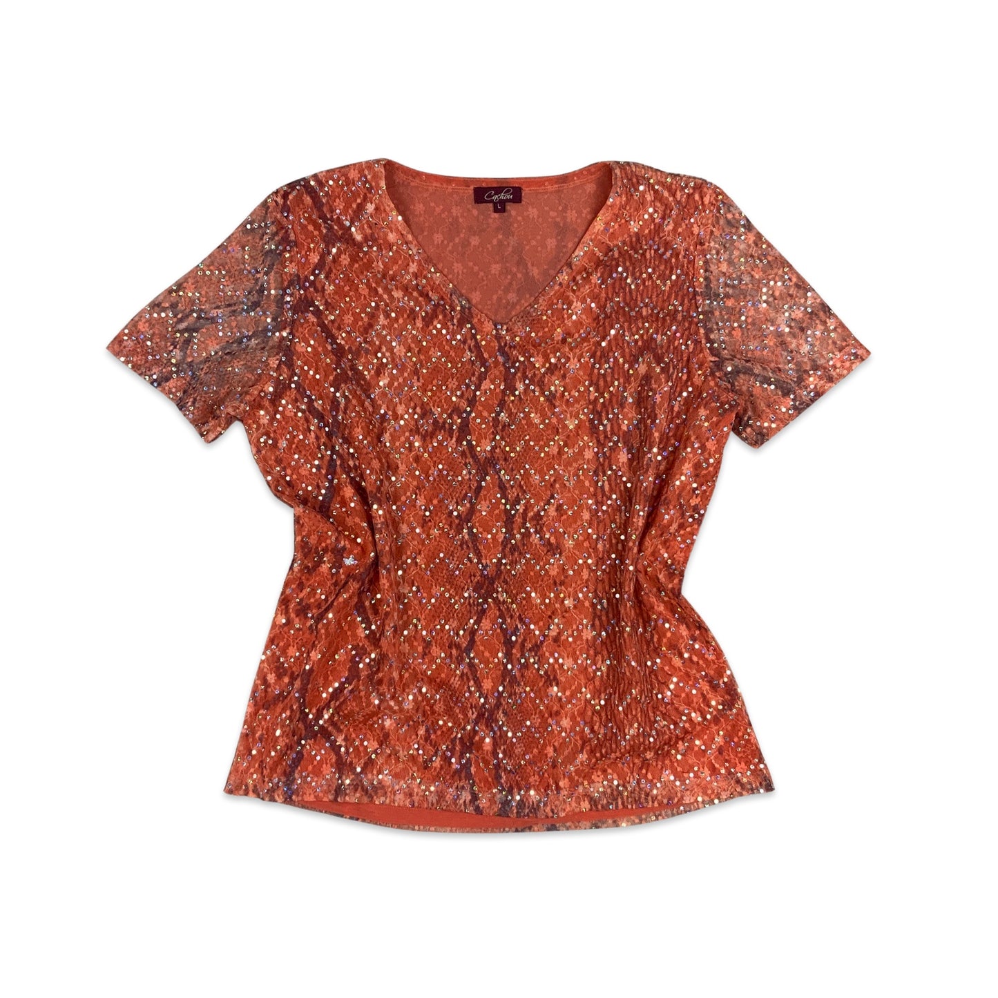 Vintage Y2K Orange Sequinned Top 14 16 18