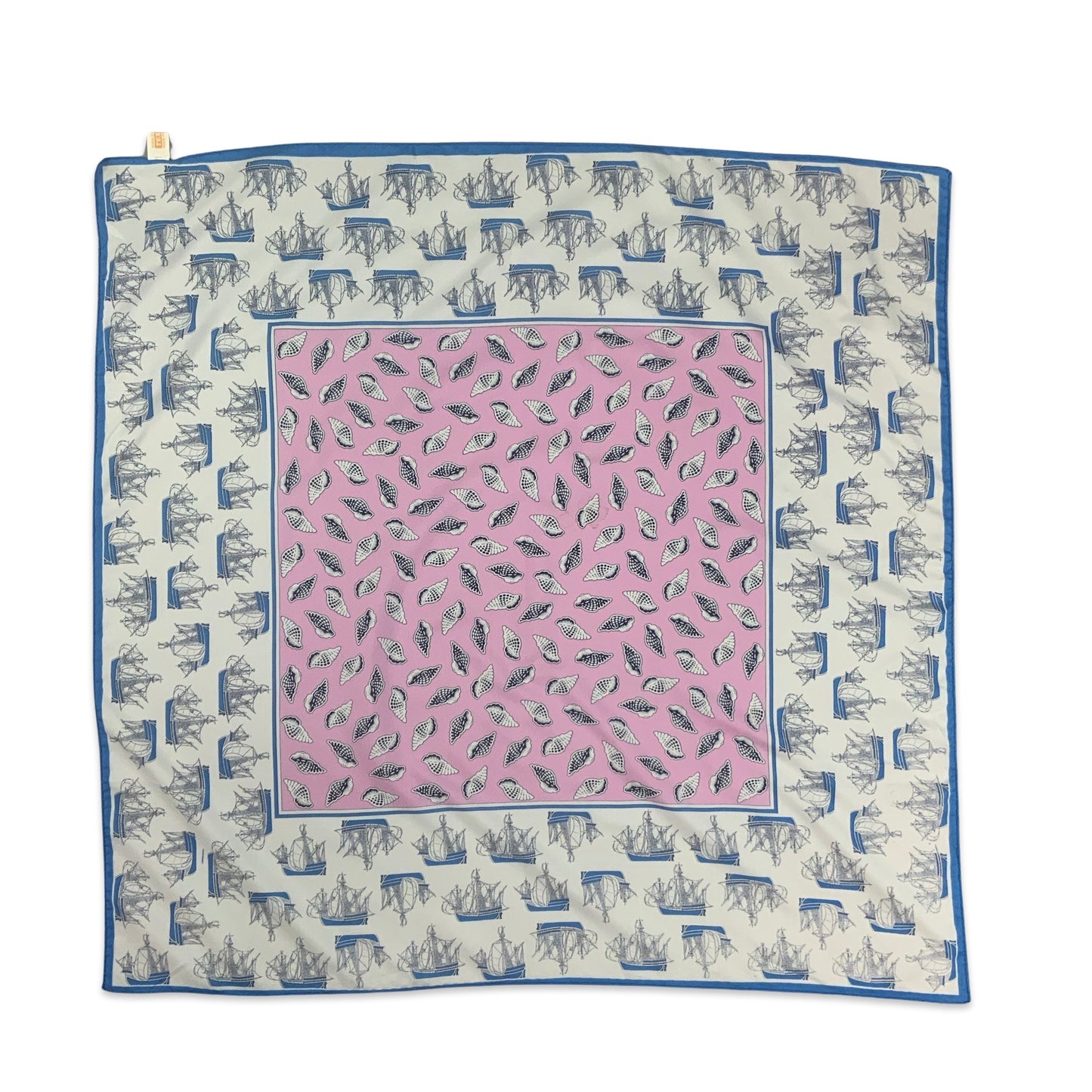 Vintage 80s Pastel Pink Blue White Seaside Print Scarf