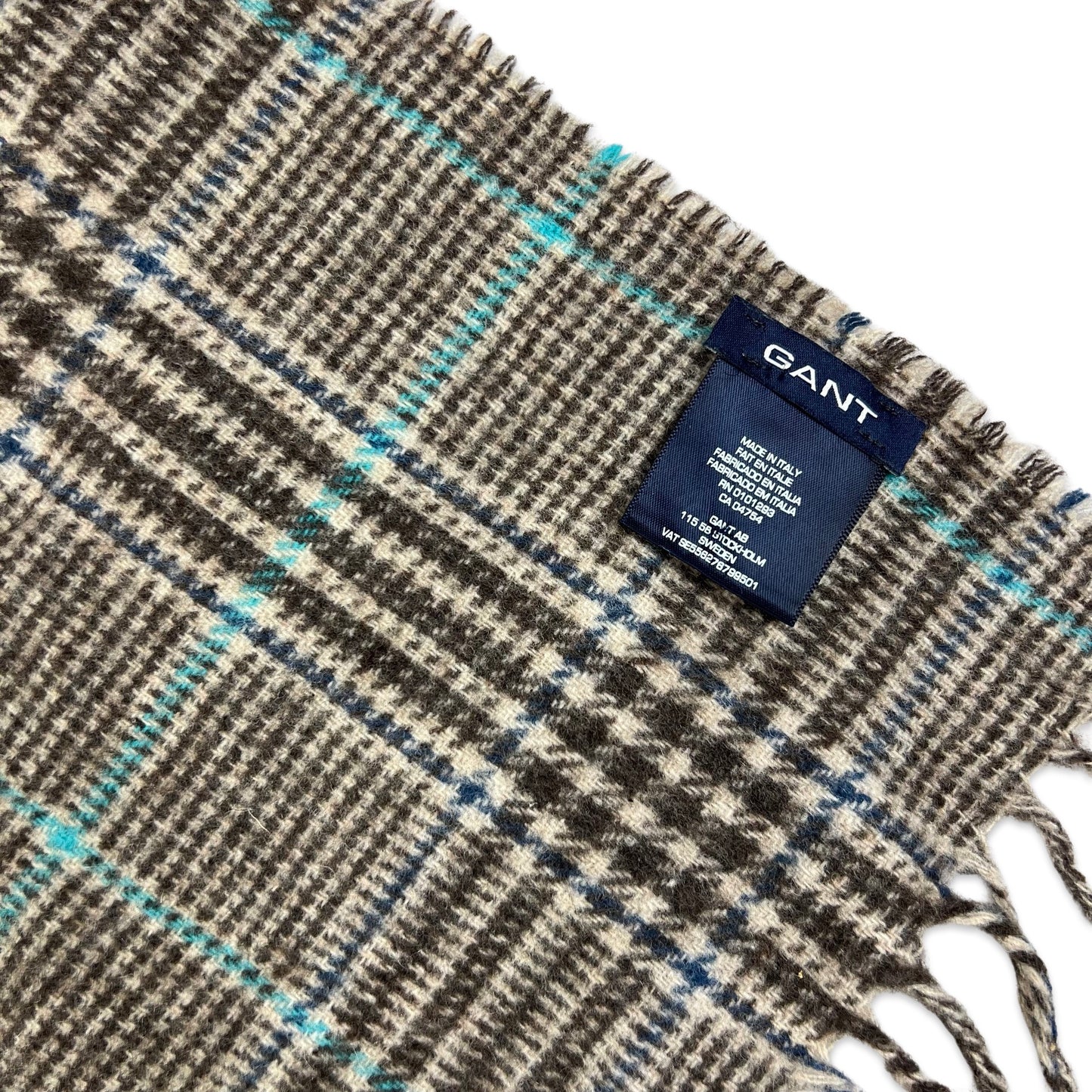 Vintage Gant Plaid Wool Scarf Brown Blue Cream