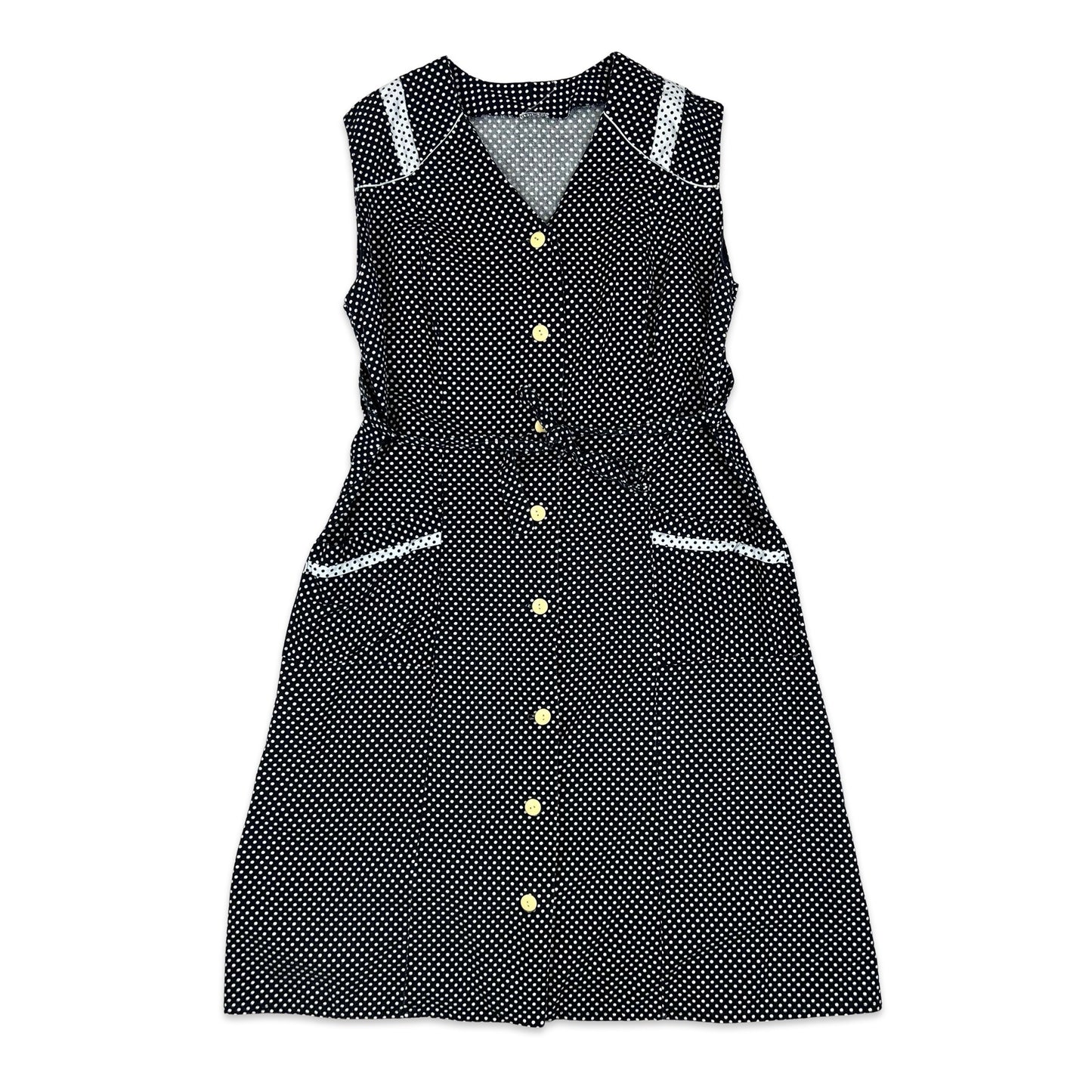 Vintage Mod Sailor Vintage Polka Dot Dress Black White 10 12 14