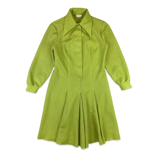 70s Vintage Green Pleated Dress 14