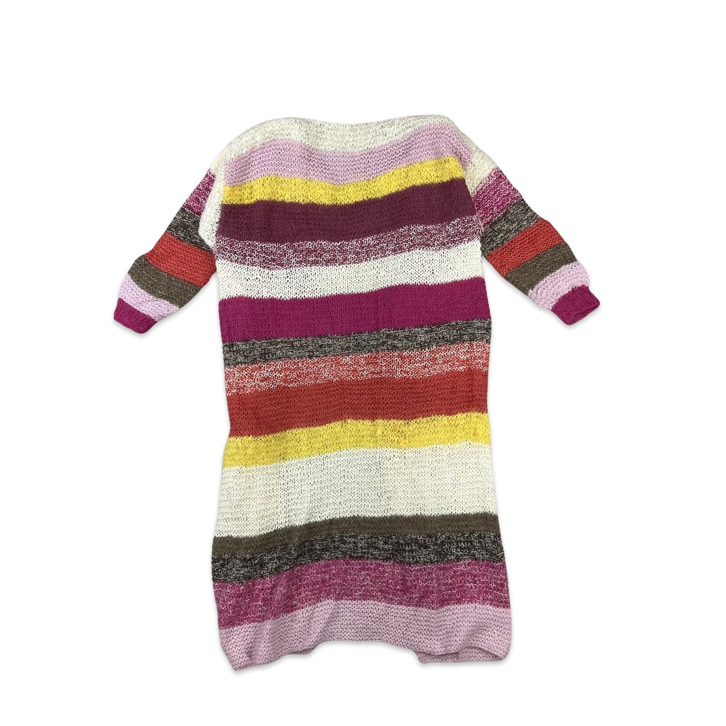 Mohair Midi Cardigan Pink White Yellow Stripe 10 12