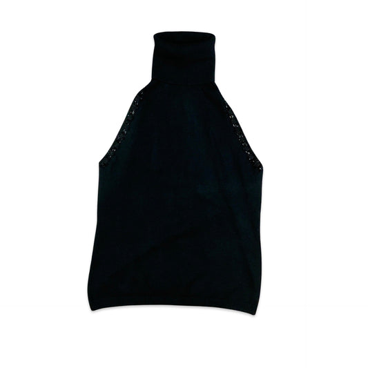 Vintage 90s Black Knitted Backless Sweater Vest  8 10