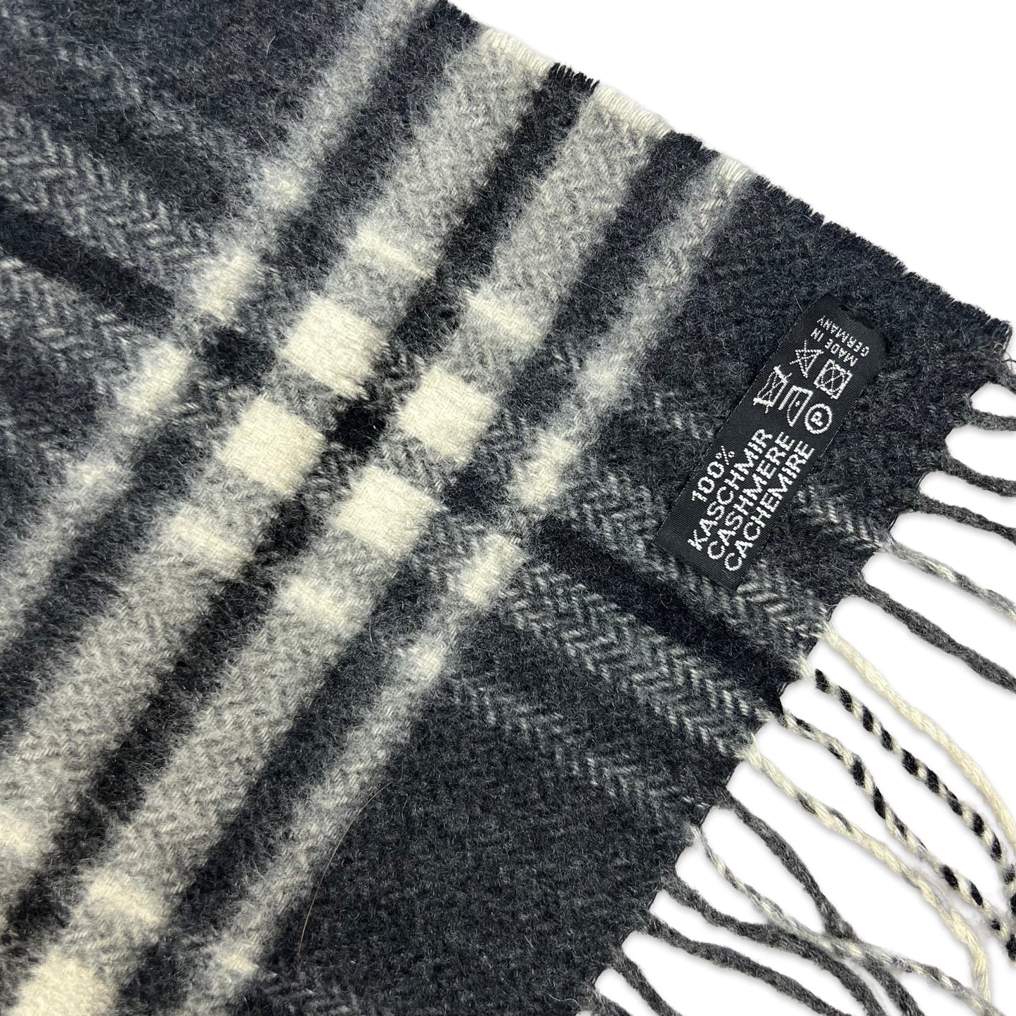 Vintage Plaid Cashmere Scarf Black White