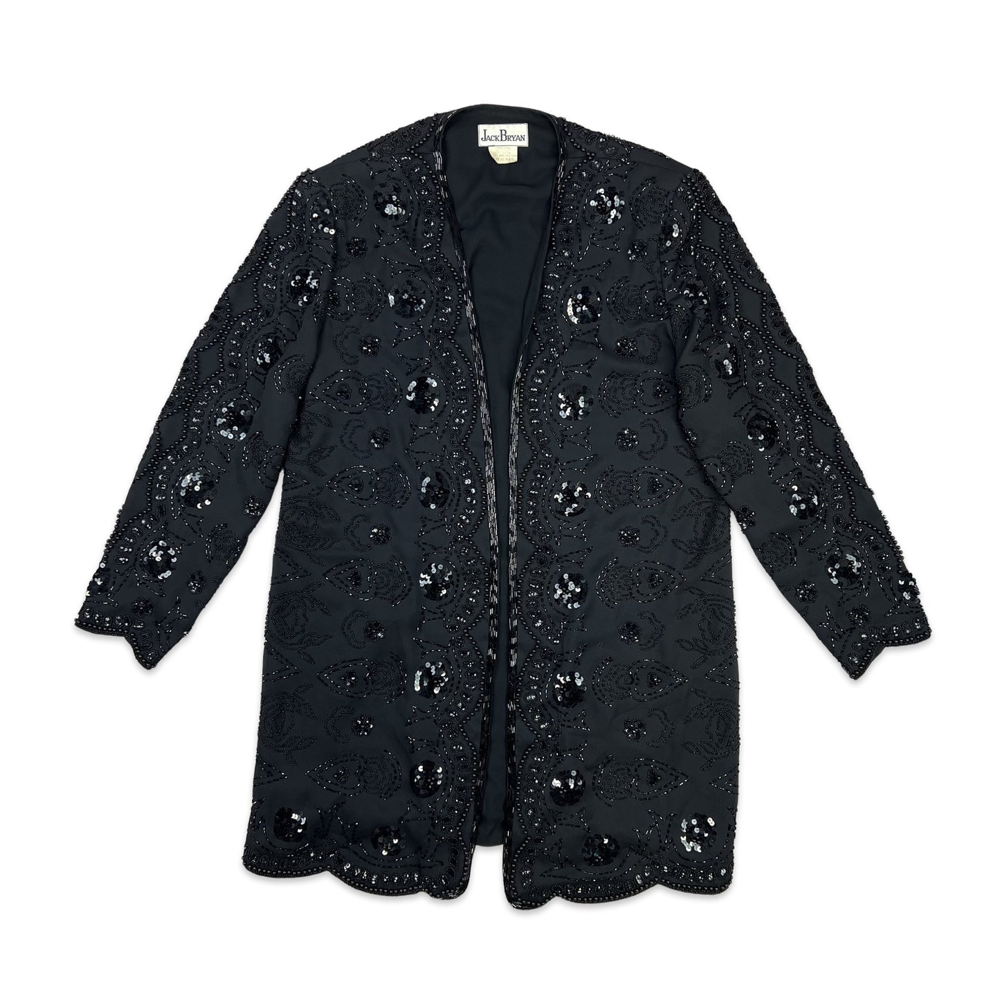 Vintage 80s Longline Sequin Jacket Black 12 14