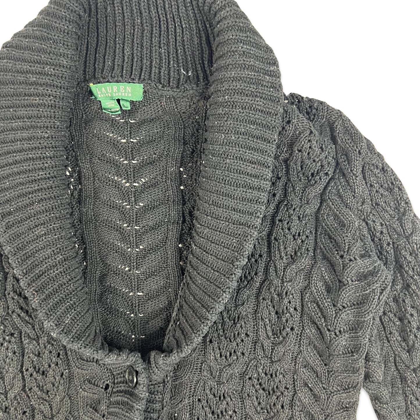 Vintage Ralph Lauren Cable Knit Cardigan Black 12 14