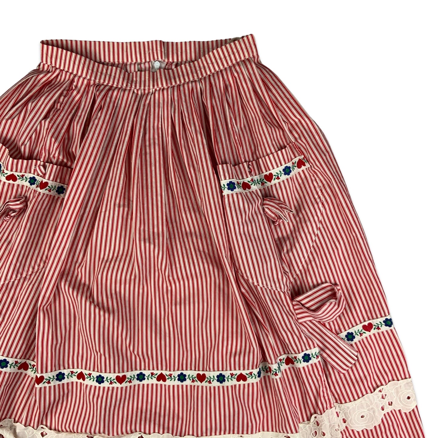 Vintage Red & White Striped Pleated Tiered Folk Skirt 8