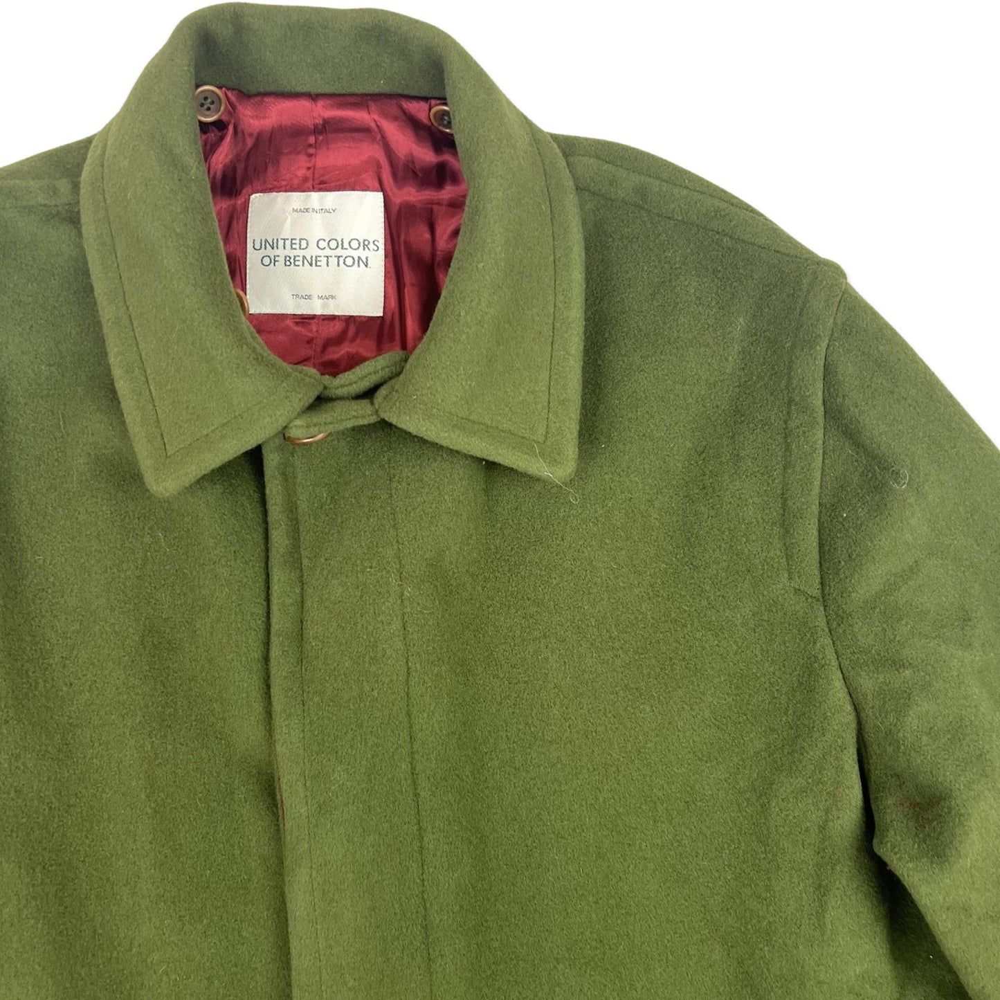 Vintage 80s Longline Duster Wool Benetton Coat Green XL