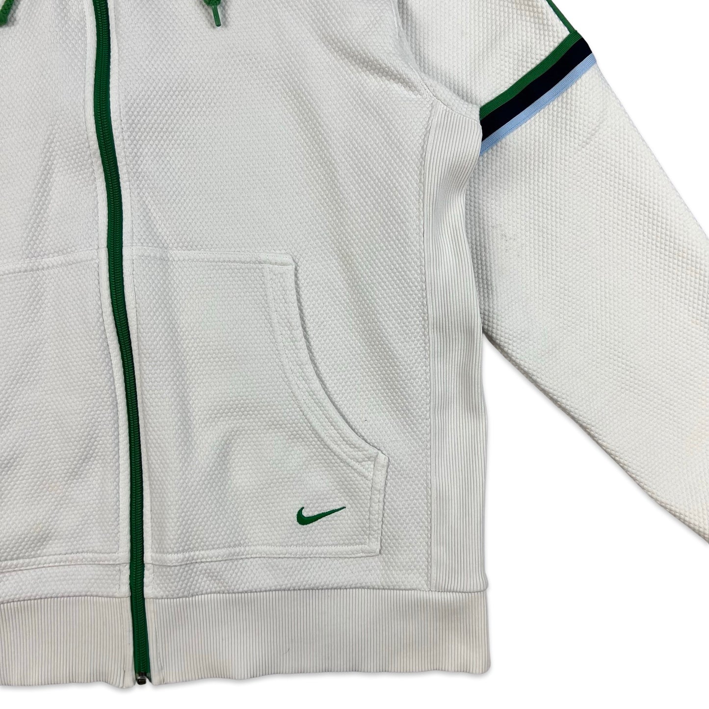 00s Vintage White Nike Zip Hoodie Green Blue Stripe M L