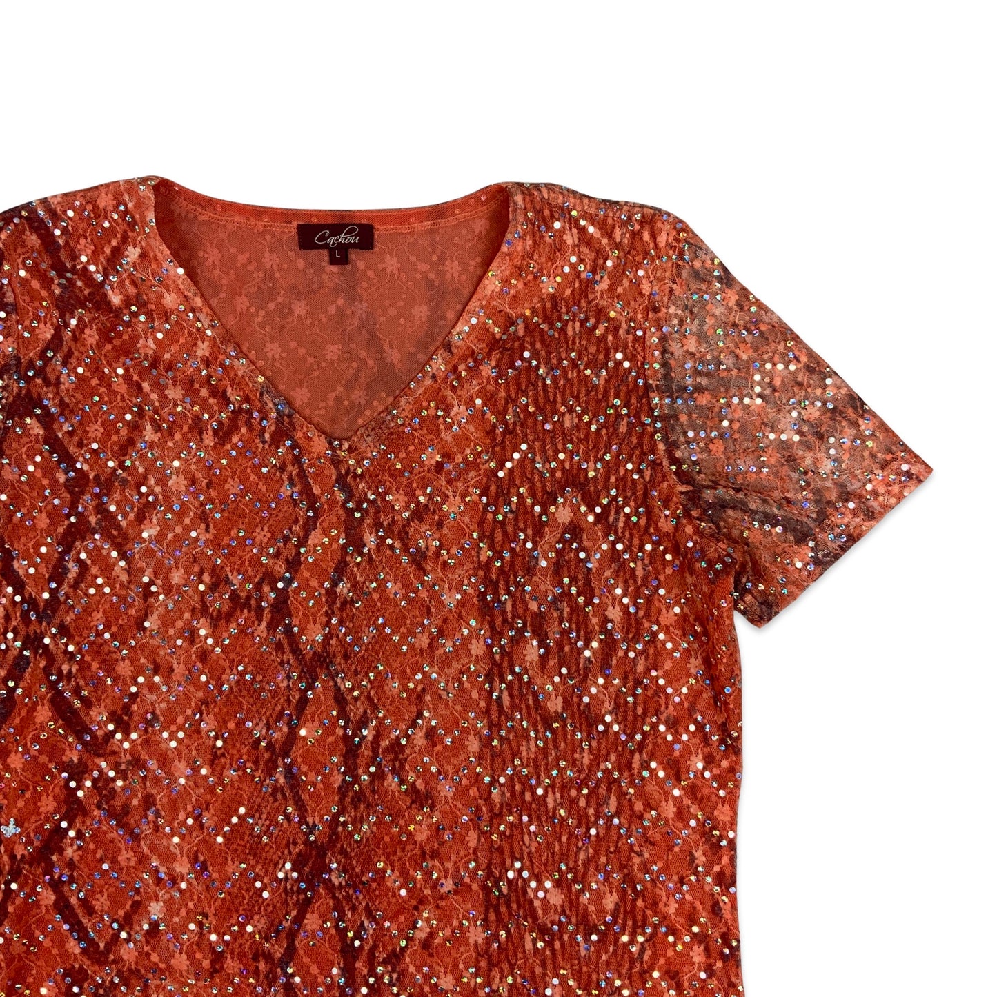 Vintage Y2K Orange Sequinned Top 14 16 18