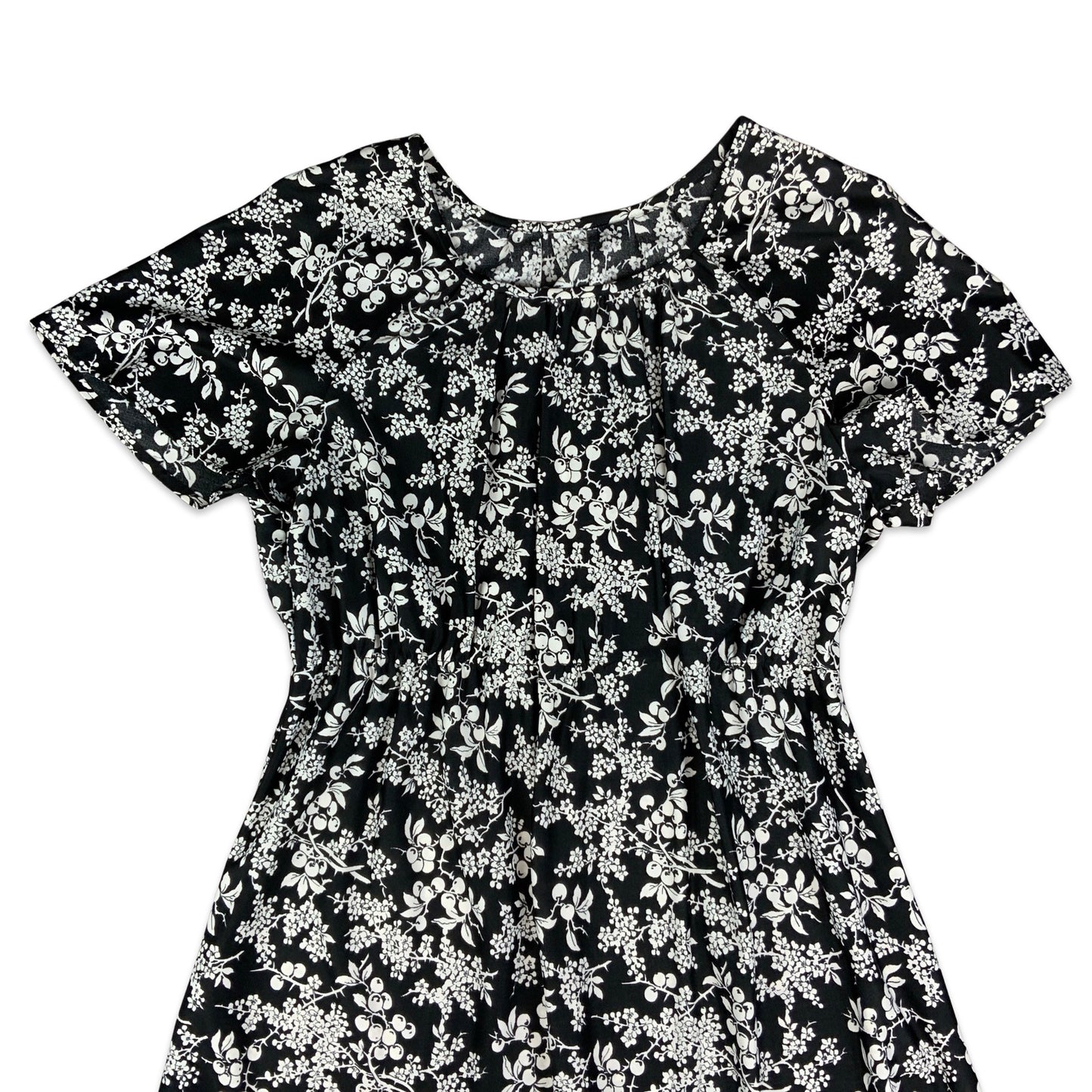 Vintage Black & White Floral Dress 12 14