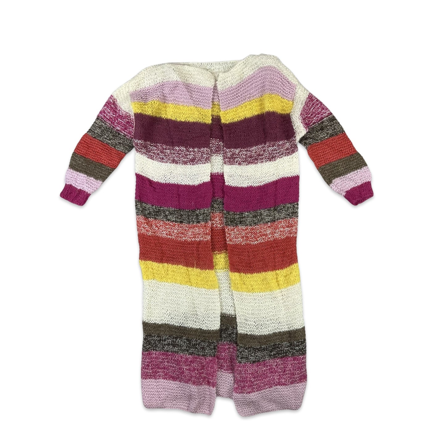 Mohair Midi Cardigan Pink White Yellow Stripe 10 12