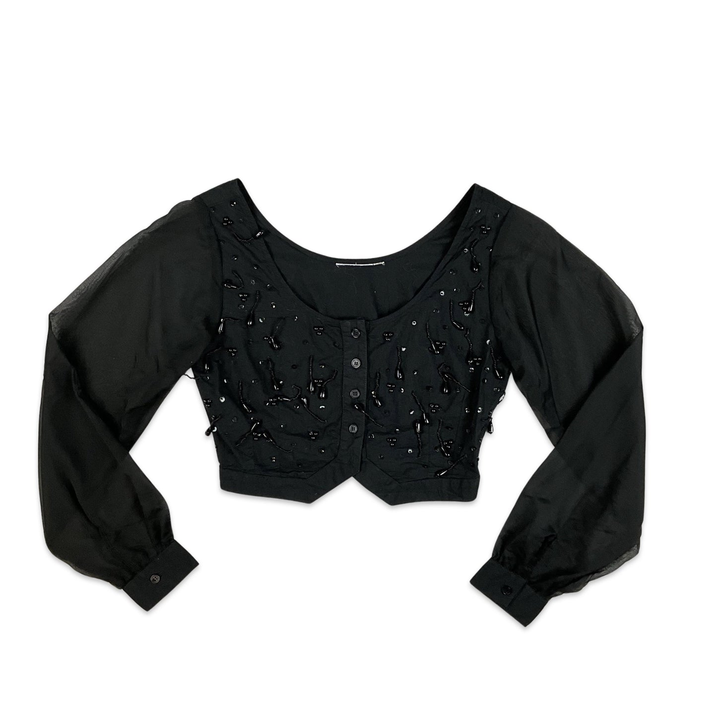 Vintage 90s Beaded Blouse Black 8