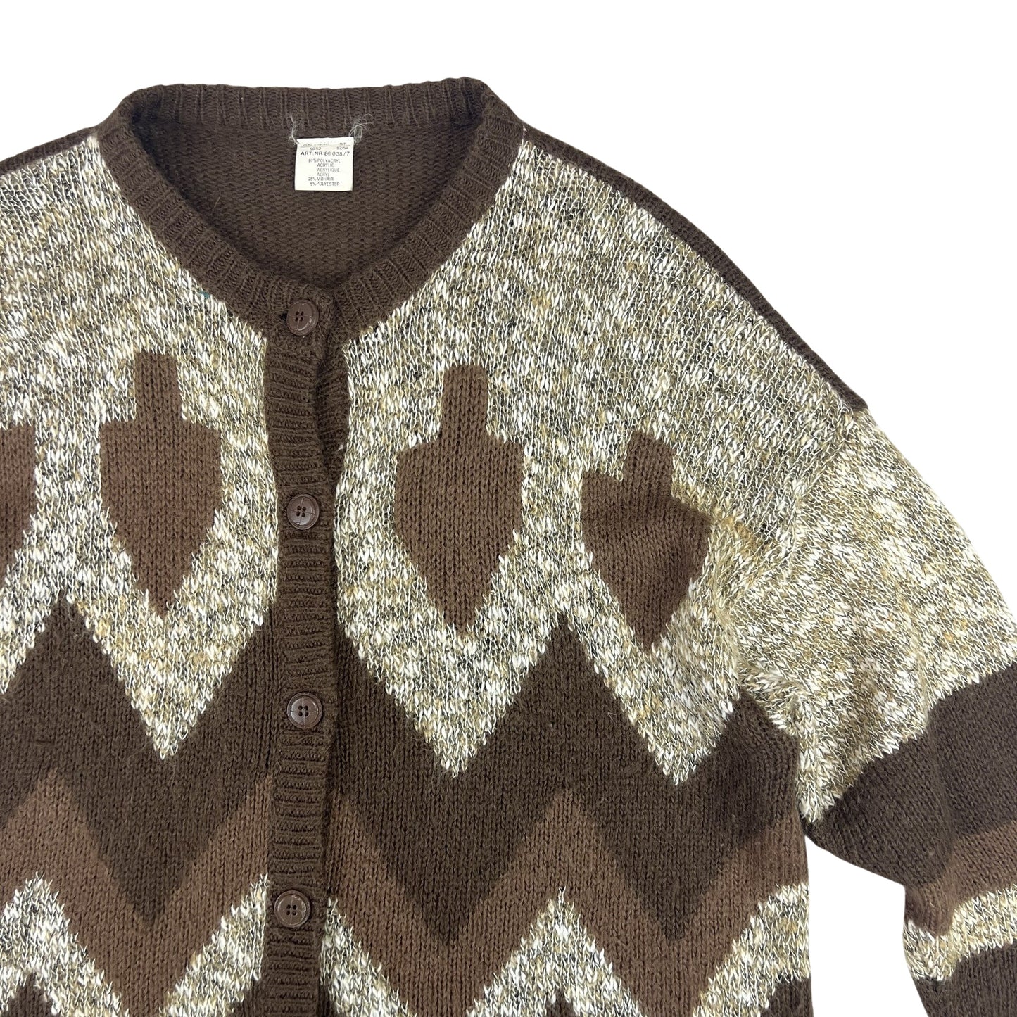 Vintage Mohair Chevron Cardigan Brown Cream Large XL