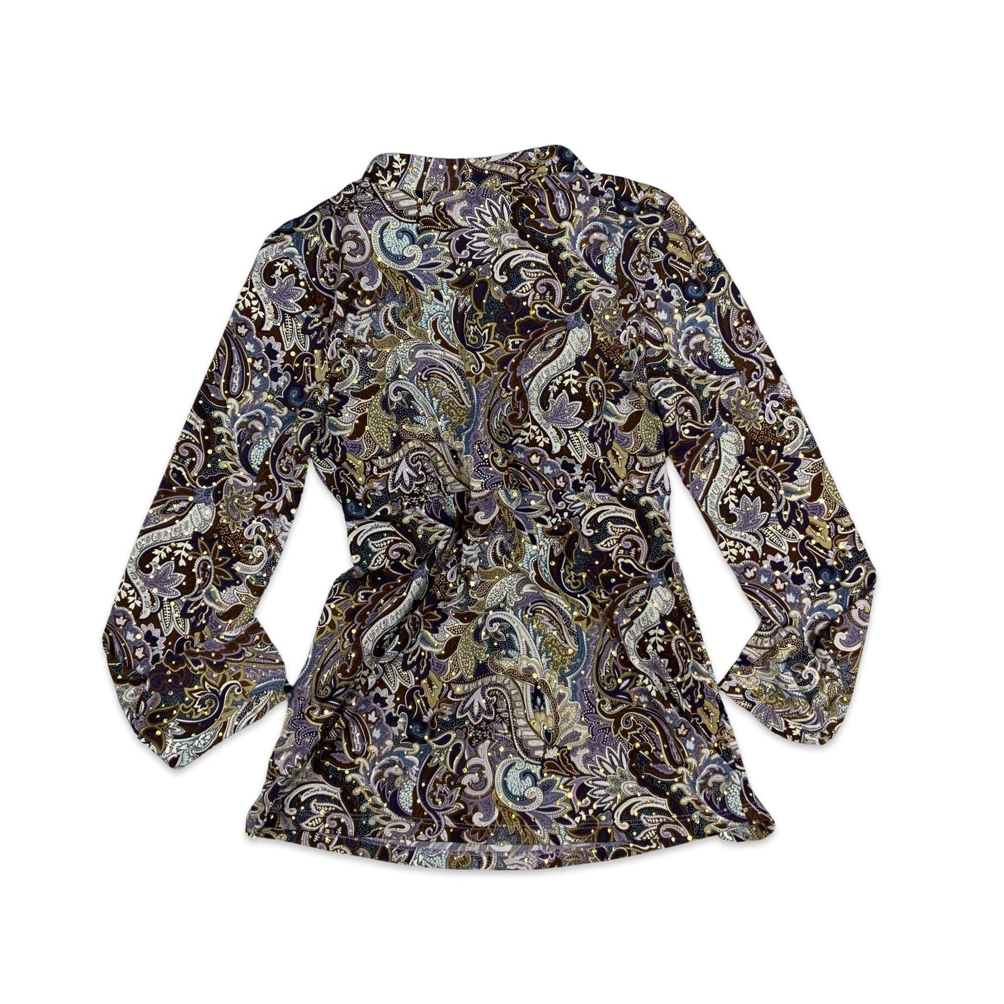 Vintage Peplum Sequin Blouse Paisley Brown Purple Blue 8 10