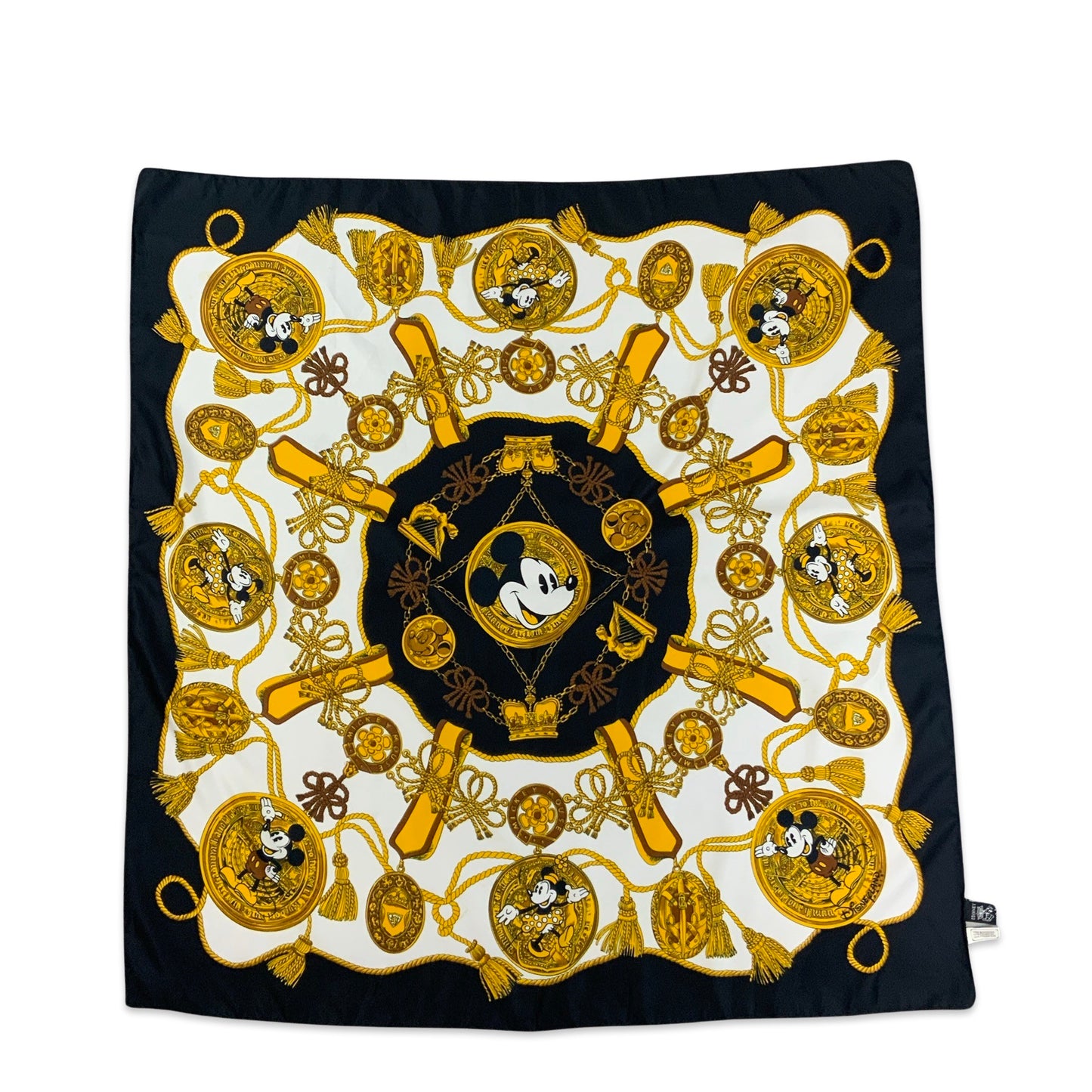 Vintage Black White Yellow Gold Disneyland Paris Mickey Mouse Scarf