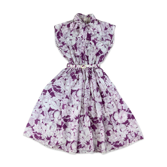 Vintage 1960s Purple White Floral Sheer Bouffant Dress 10 12