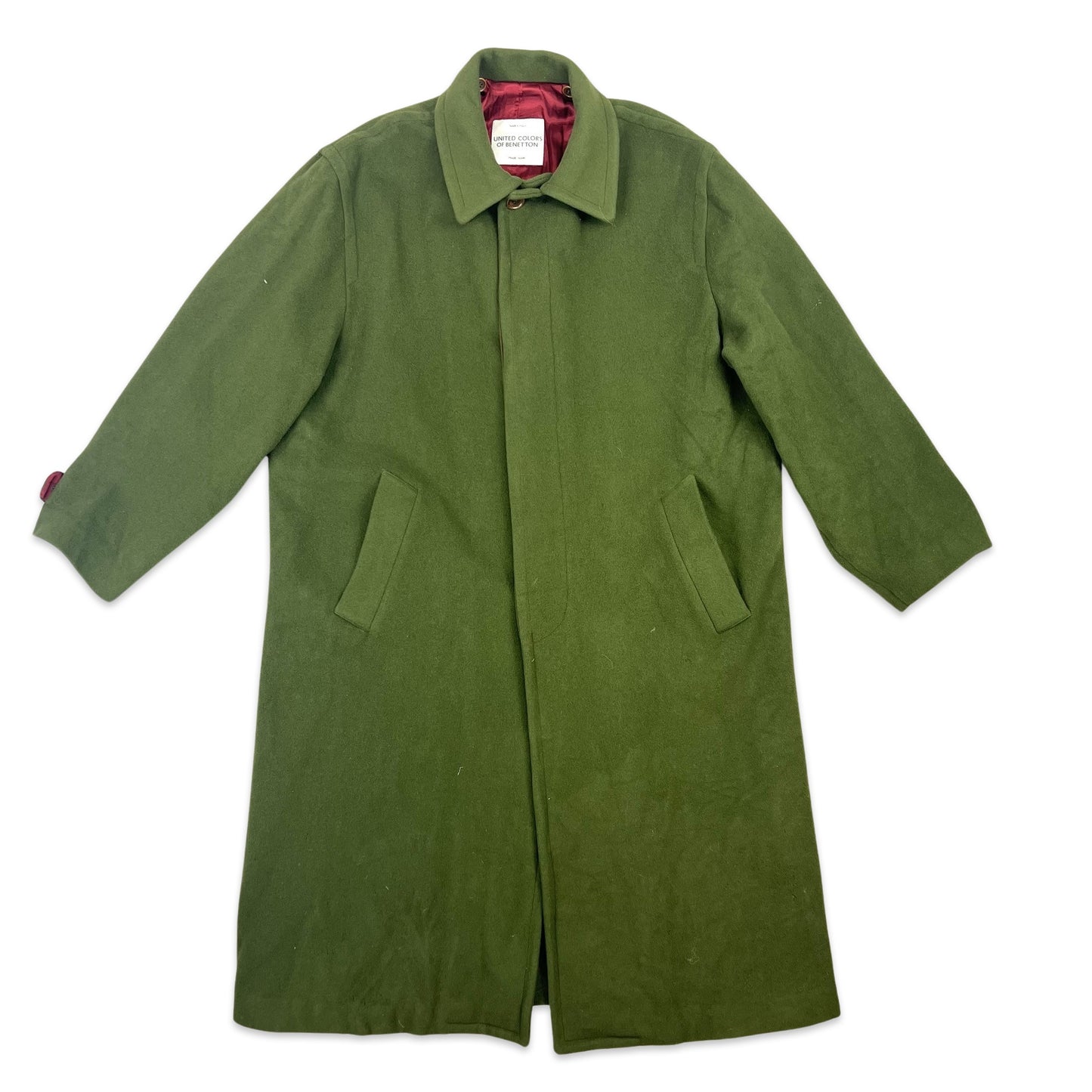 Vintage 80s Longline Duster Wool Benetton Coat Green XL