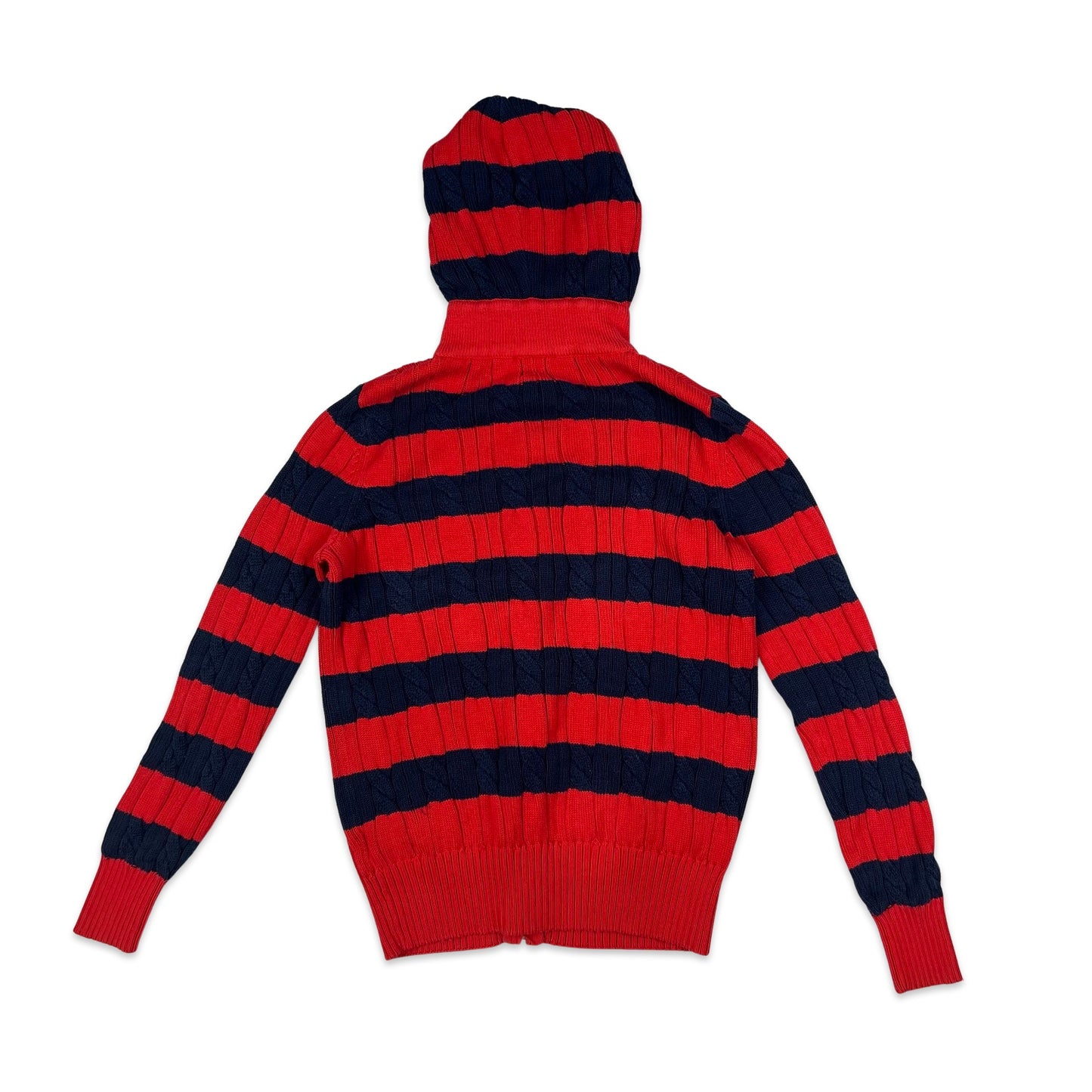 90s Vintage Lacoste Cable Knit Zip Up Jumper Red Navy 10 12 14