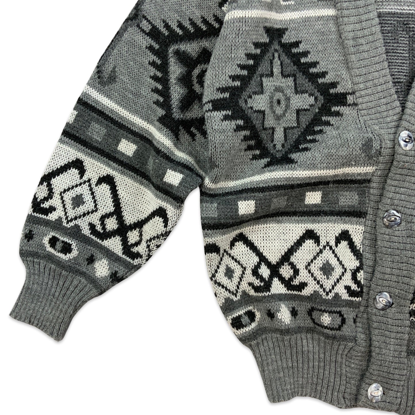 Vintage Grey Black Cream Aztec Print Cardigan S M