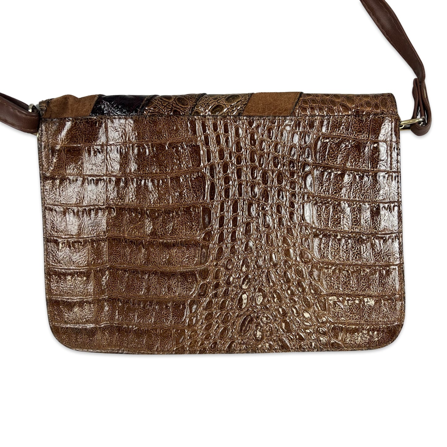 Vintage Brown Croc Print Crossbody Bag