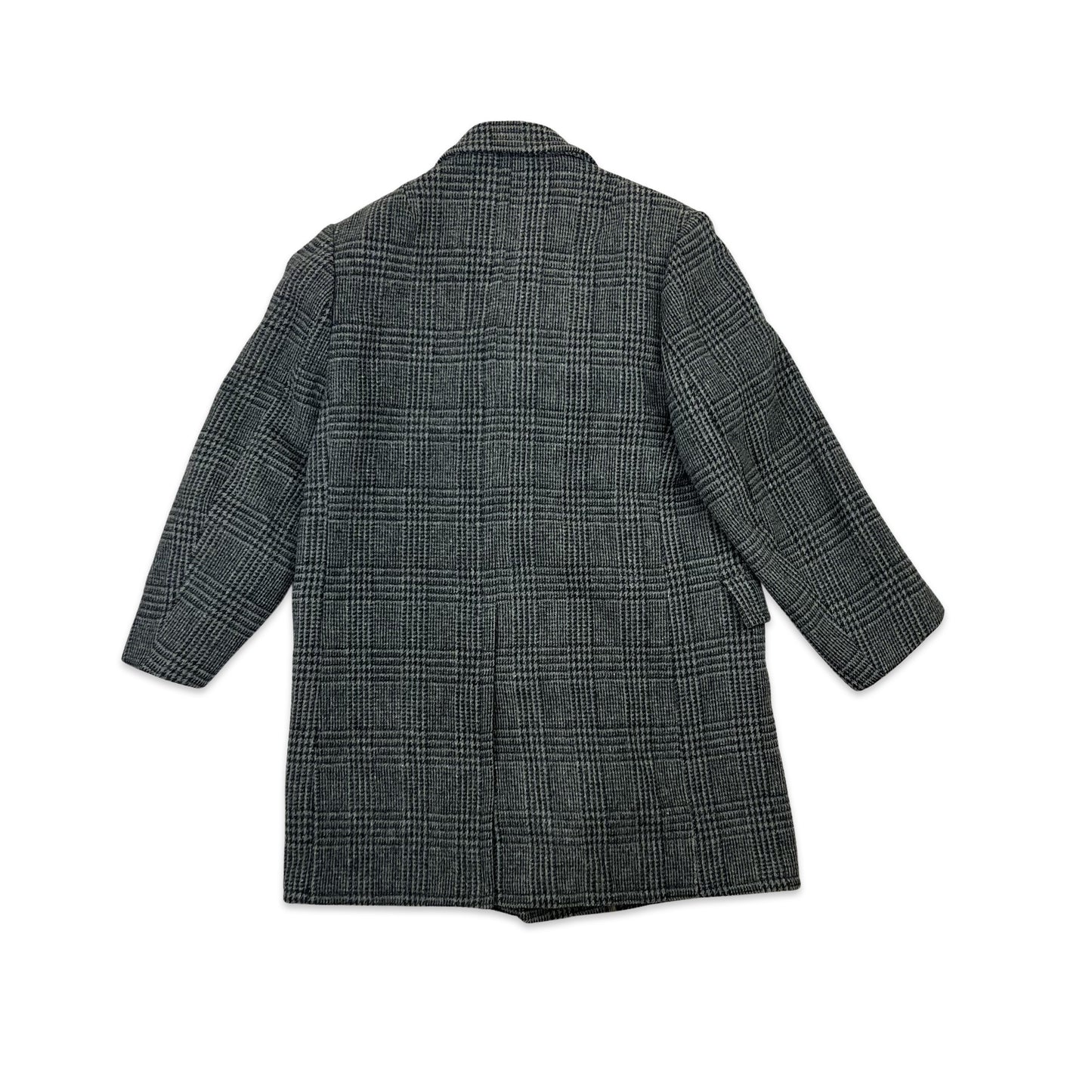 Vintage 80s Grey Checked Double Breasted Wool Coat Large