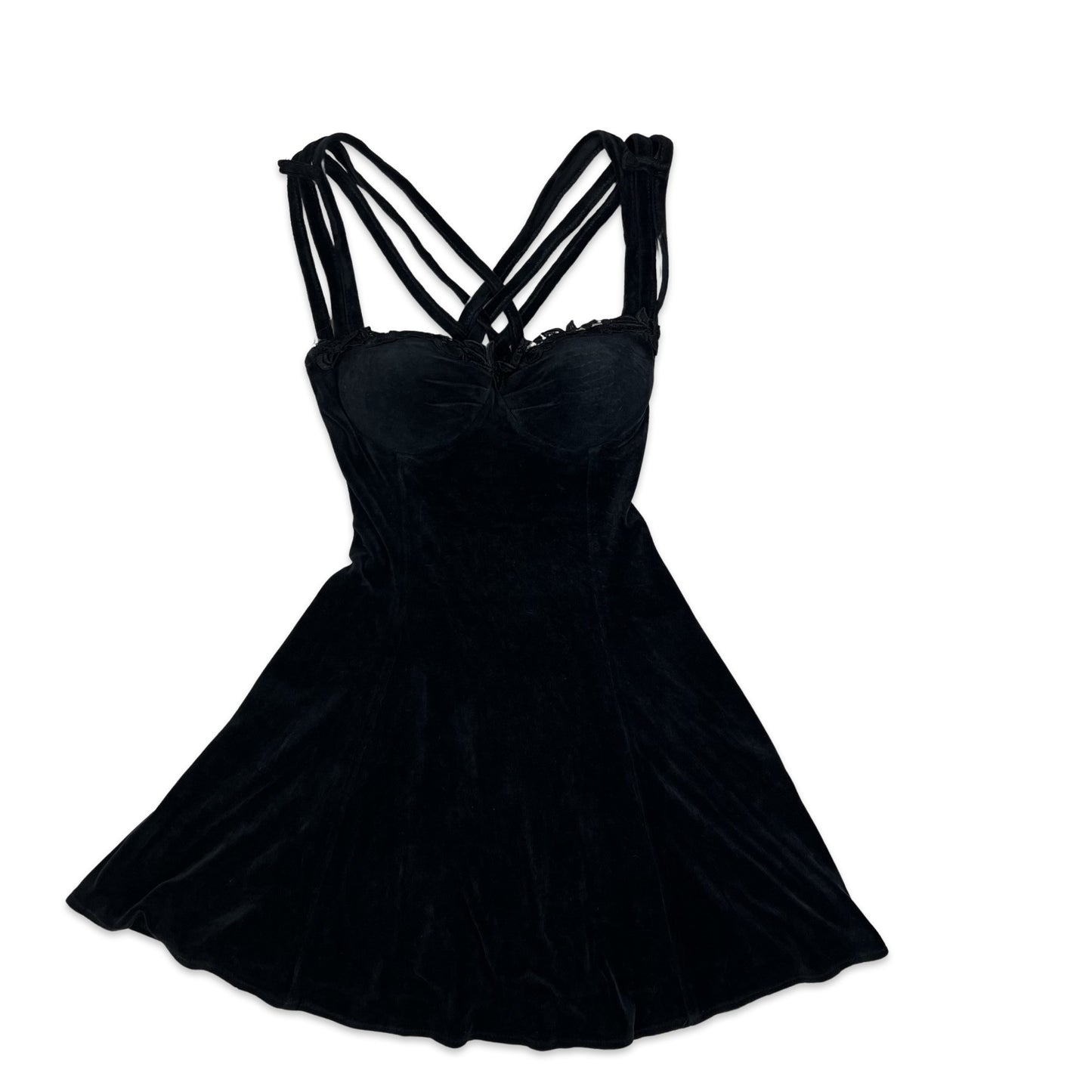 Vintage 90s Velvet Skater Dress Black 6 8