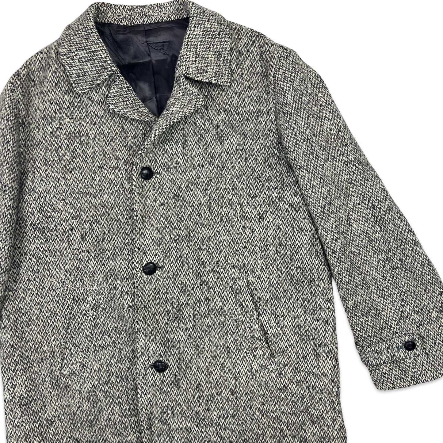 Vintage 80s Wool Tweed Midi Coat Grey Medium Large