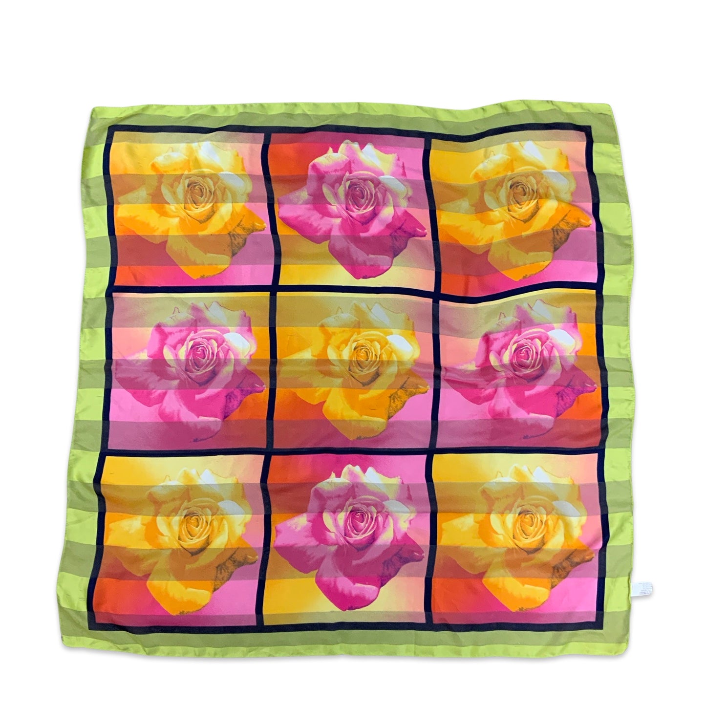 Vintage Pink Orange Green Bright Rose Print Scarf