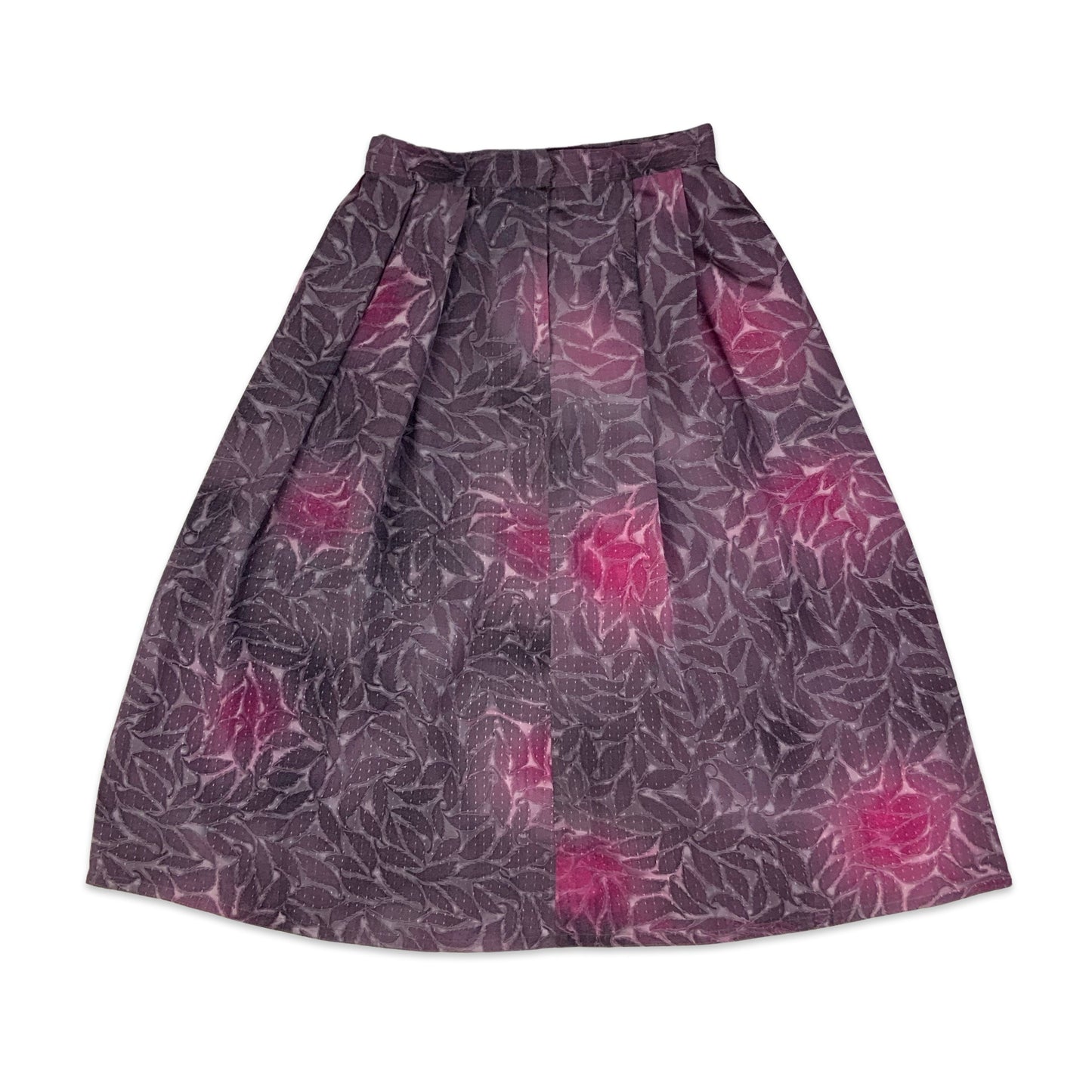 Vintage Purple Leaf Print Pleated Midi Skirt 8