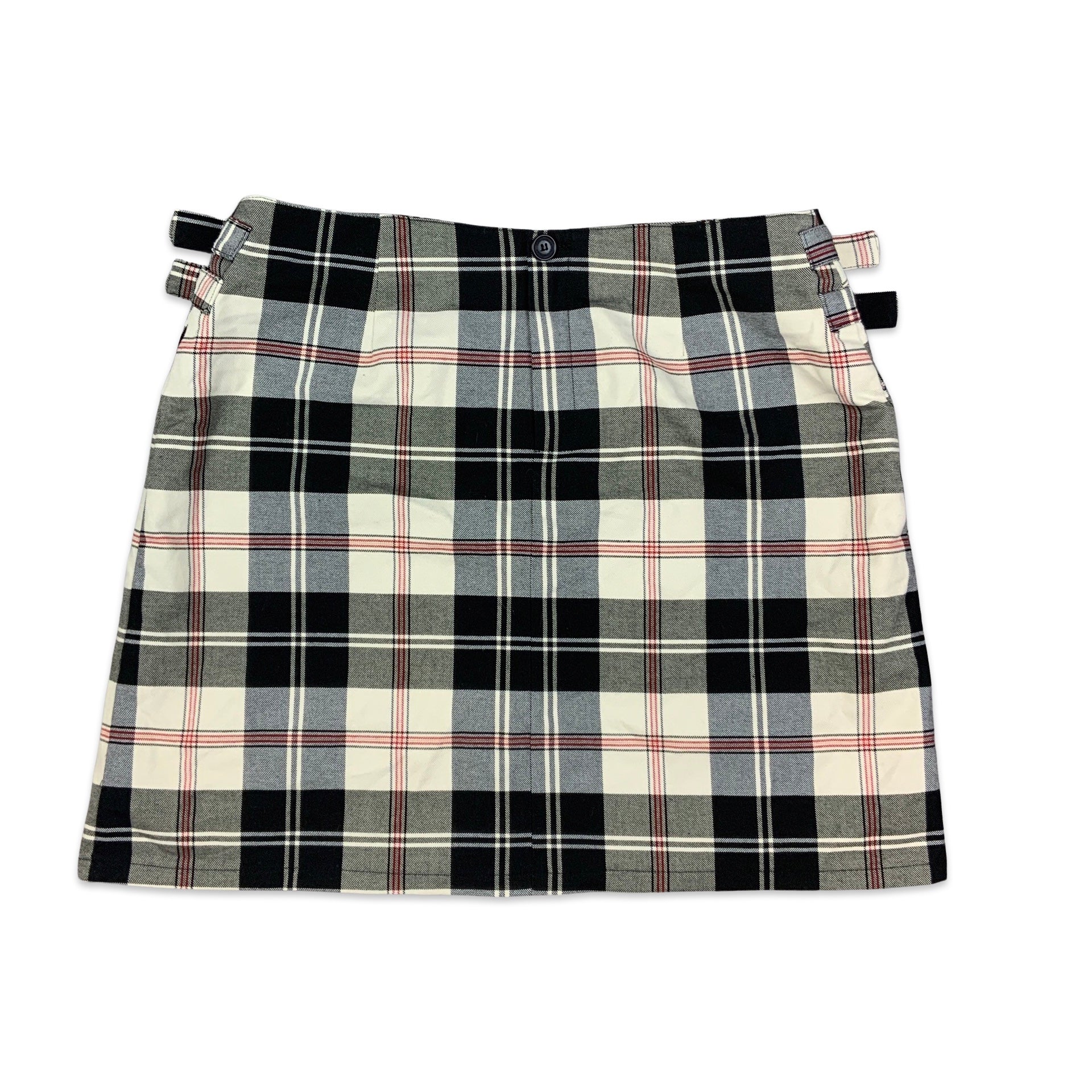 Vintage 90s Black White Red Tartan Pleated Mini Skirt 14 16