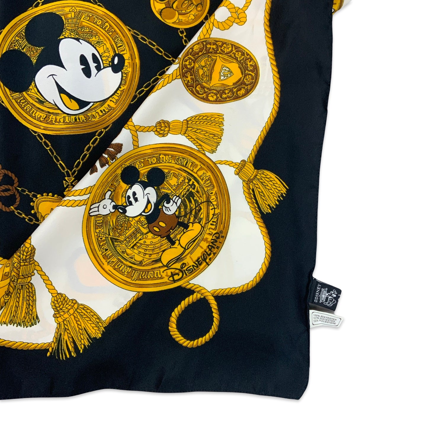 Vintage Black White Yellow Gold Disneyland Paris Mickey Mouse Scarf