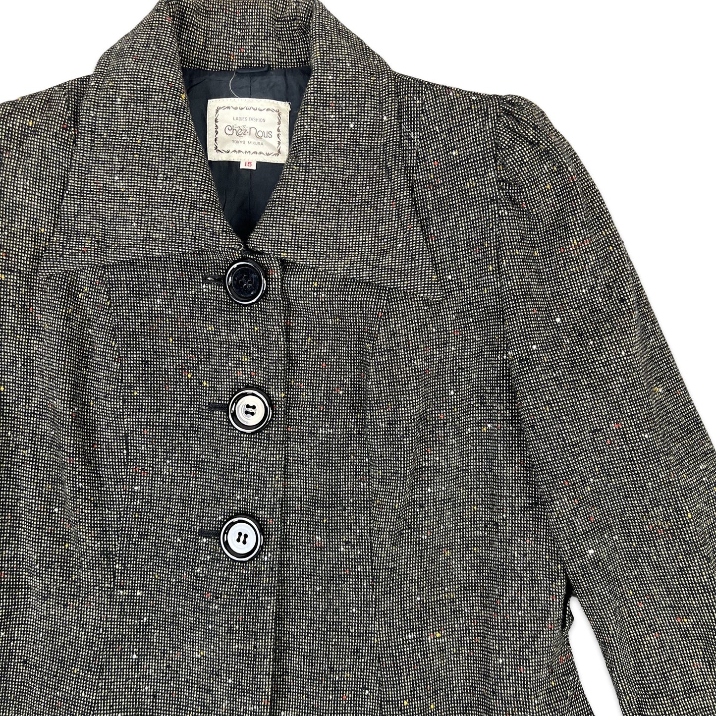 Vintage 70s Charcoal Wool Tweed Midi Coat 10