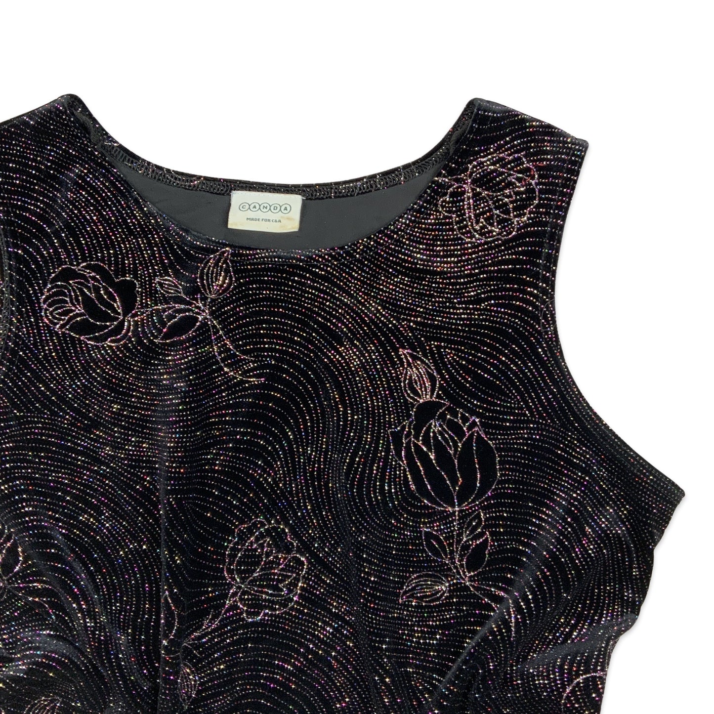 Vintage 90s Velour Vest Top Black Purple 14 16