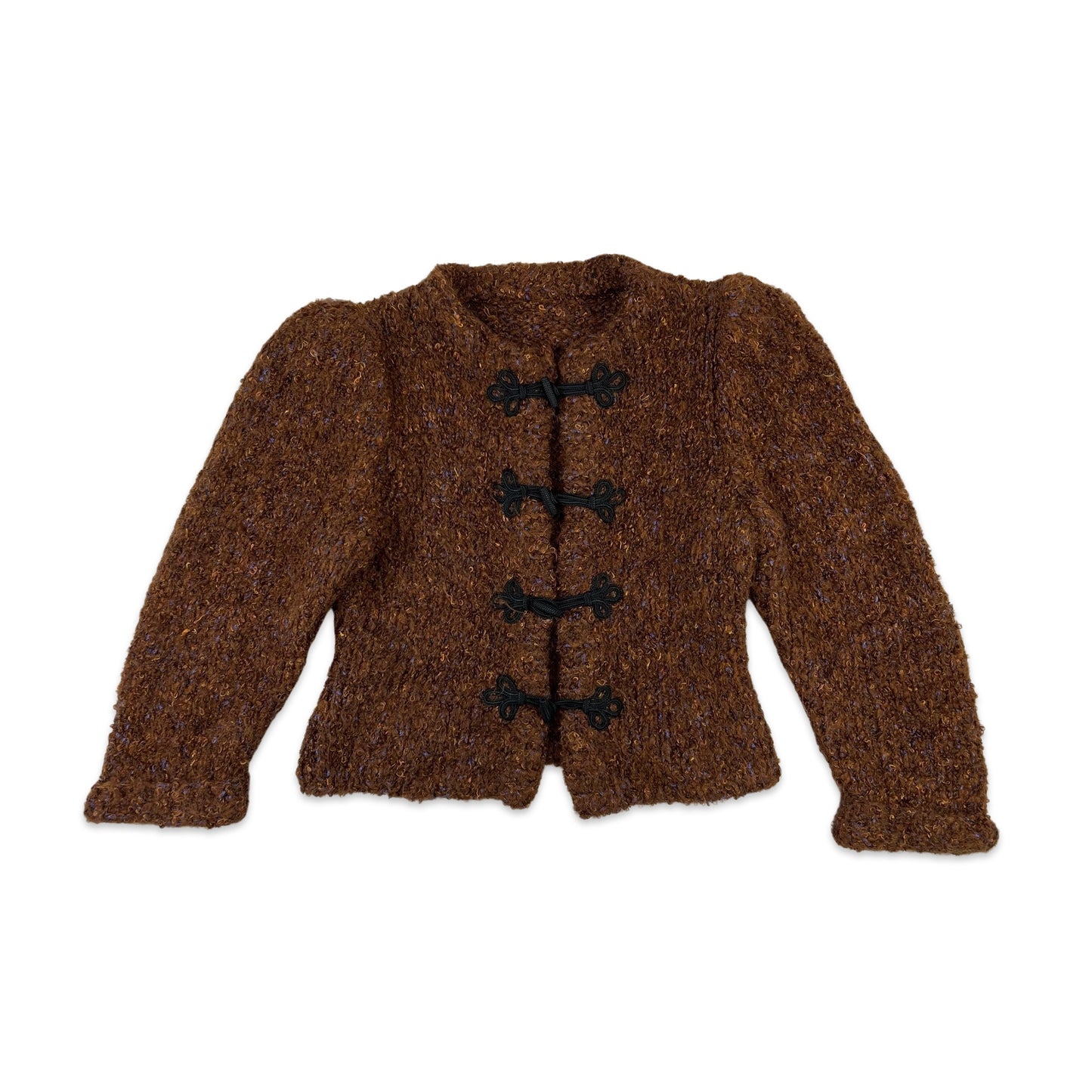 80s Vintage Boucle Cardigan Brown Purple 10 12