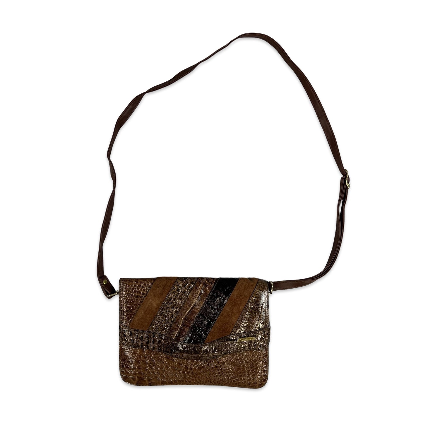 Vintage Brown Croc Print Crossbody Bag