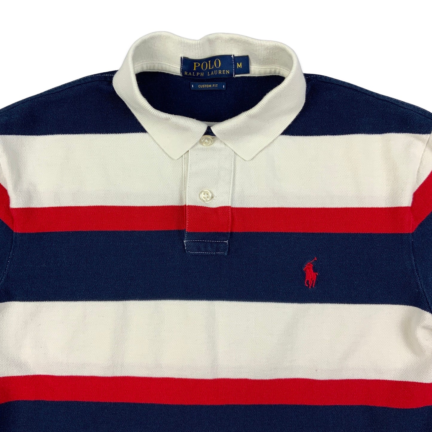 Ralph Lauren White Navy & Red Striped Polo Shirt XS S