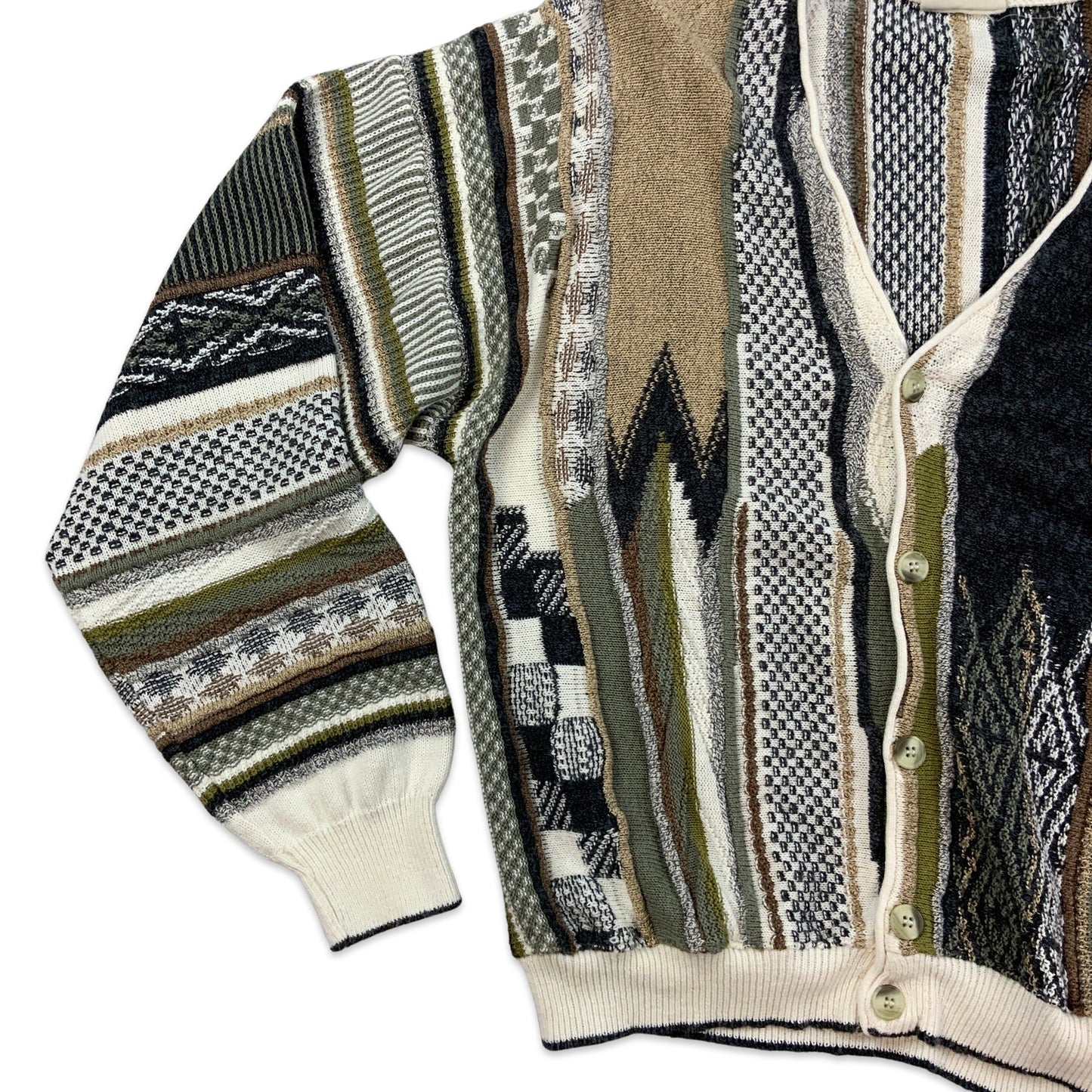 Vintage Colourful Abstract Pattern Cardigan Grey Brown Cream M L