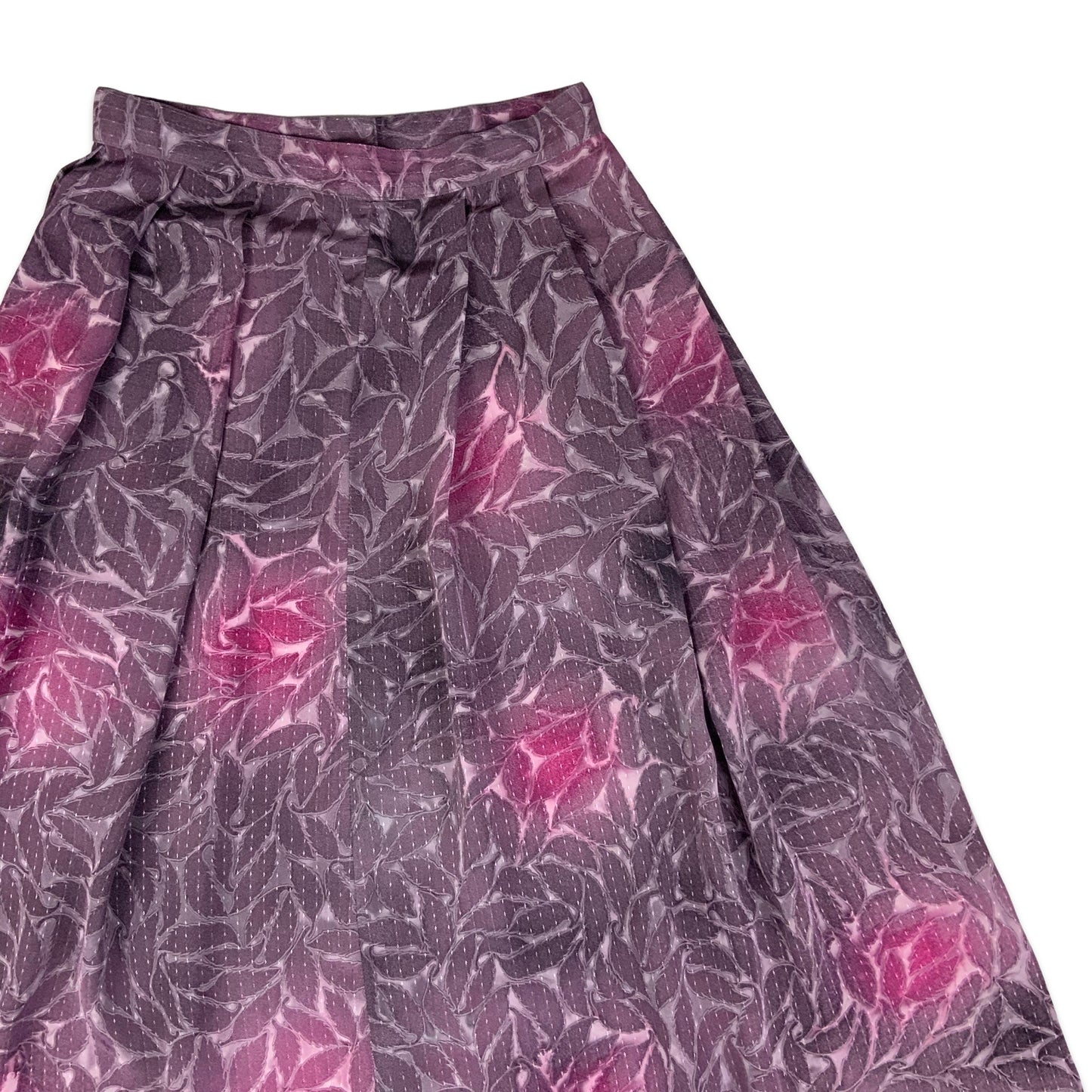 Vintage Purple Leaf Print Pleated Midi Skirt 8