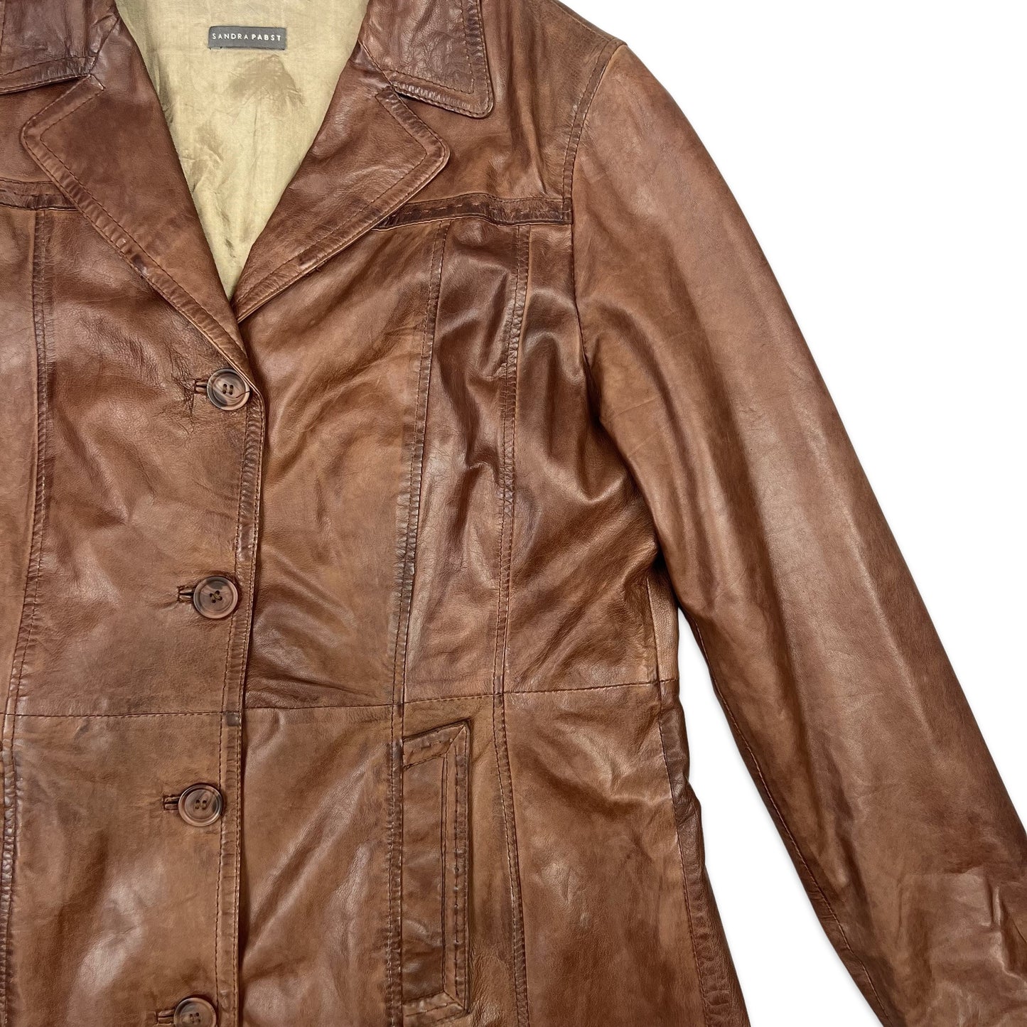 Vintage 90s Midi Leather Jacket Brown 12 14 16