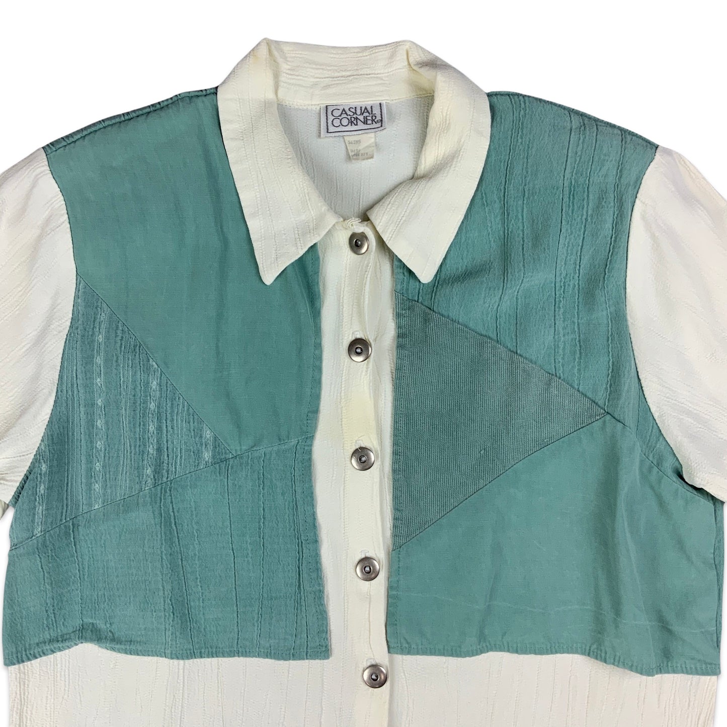 Vintage 80s Cream Blouse Teal Waistcoat 10 12