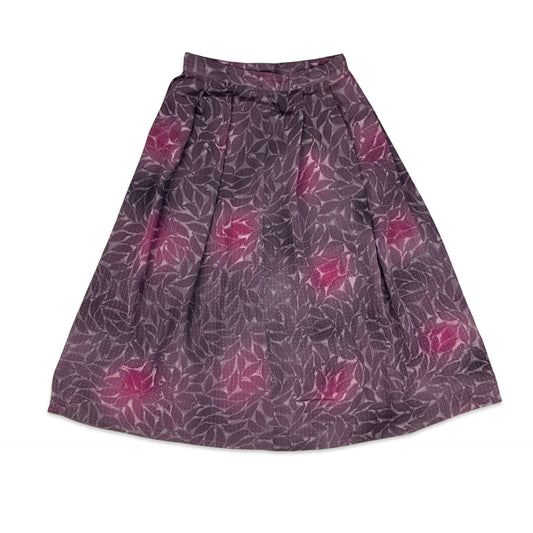 Vintage Purple Leaf Print Pleated Midi Skirt 8